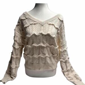 Madewell Knitted Cotton Cream V Neck Textured Sweater size M